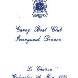 Carey Boat Club inaugural dinner menu, 1980