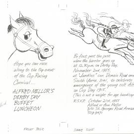 Artwork for invitation to Alfred Mellor's 70th birthday, 1985