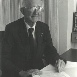 Mr Geoffrey Stevens after the naming of the new swimming pool, circa 1991