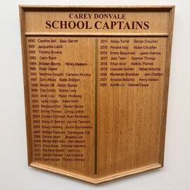 Donvale School Captains honour board