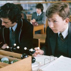 Senior students in science lesson, 1974