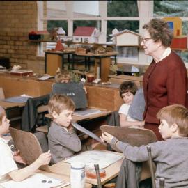 Mollie Brown taking a junior maths class, 1974