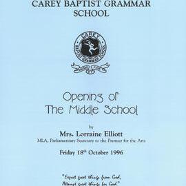 Order of service for the opening of the Middle School, 1996