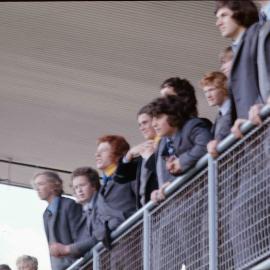 Senior boys watching from Gadsden Pavilion at Bulleen, 1974