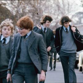 Students arriving at school, 1974